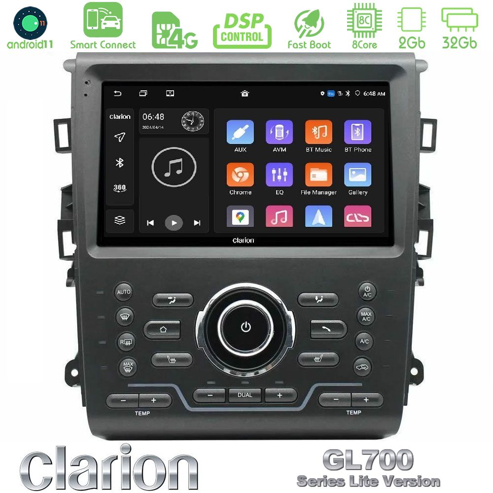 Clarion GL700 Lite Series 8Core Android11 2+32GB Ford Mondeo 2014-2021 Navigation Multimedia Tablet 9" Με Carplay & Android Auto