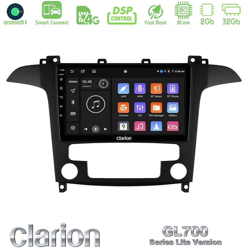 Clarion GL700 Lite Series 8Core Android11 2+32GB Ford S-Max 2006-2012 Navigation Multimedia Tablet 9" Με Carplay & Android Auto