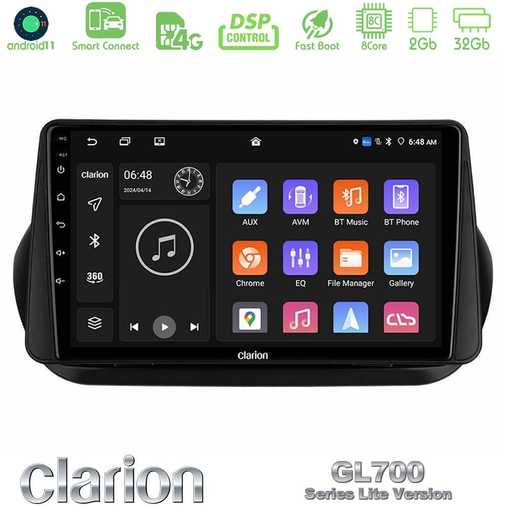Clarion GL700 Lite Series 8Core Android11 2+32GB Fiat Fiorino/Citroen Nemo/Peugeot Bipper Navigation Multimedia Tablet 10" Με Carplay & Android Auto