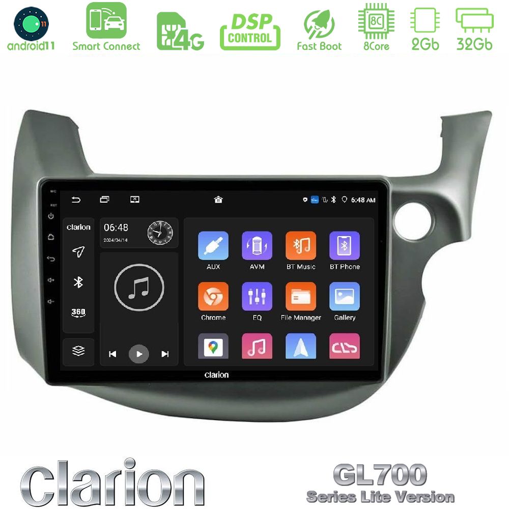 Clarion GL700 Lite Series 8Core Android11 2+32GB Honda Jazz (Fit) 2009-2013 RHD Navigation Multimedia Tablet 10" Με Carplay & Android Auto