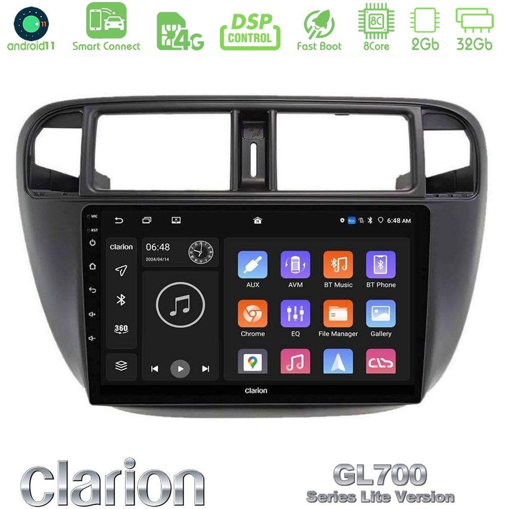 Clarion GL700 Lite Series 8Core Android11 2+32GB Honda Civic 1995-2001 Navigation Multimedia Tablet 9" Με Carplay & Android Auto