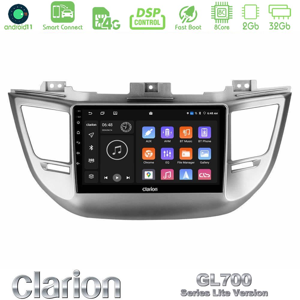 Clarion GL700 Lite Series 8Core Android11 2+32GB Hyundai Tucson 2015-2018 Navigation Multimedia Tablet 9" Με Carplay & Android Auto