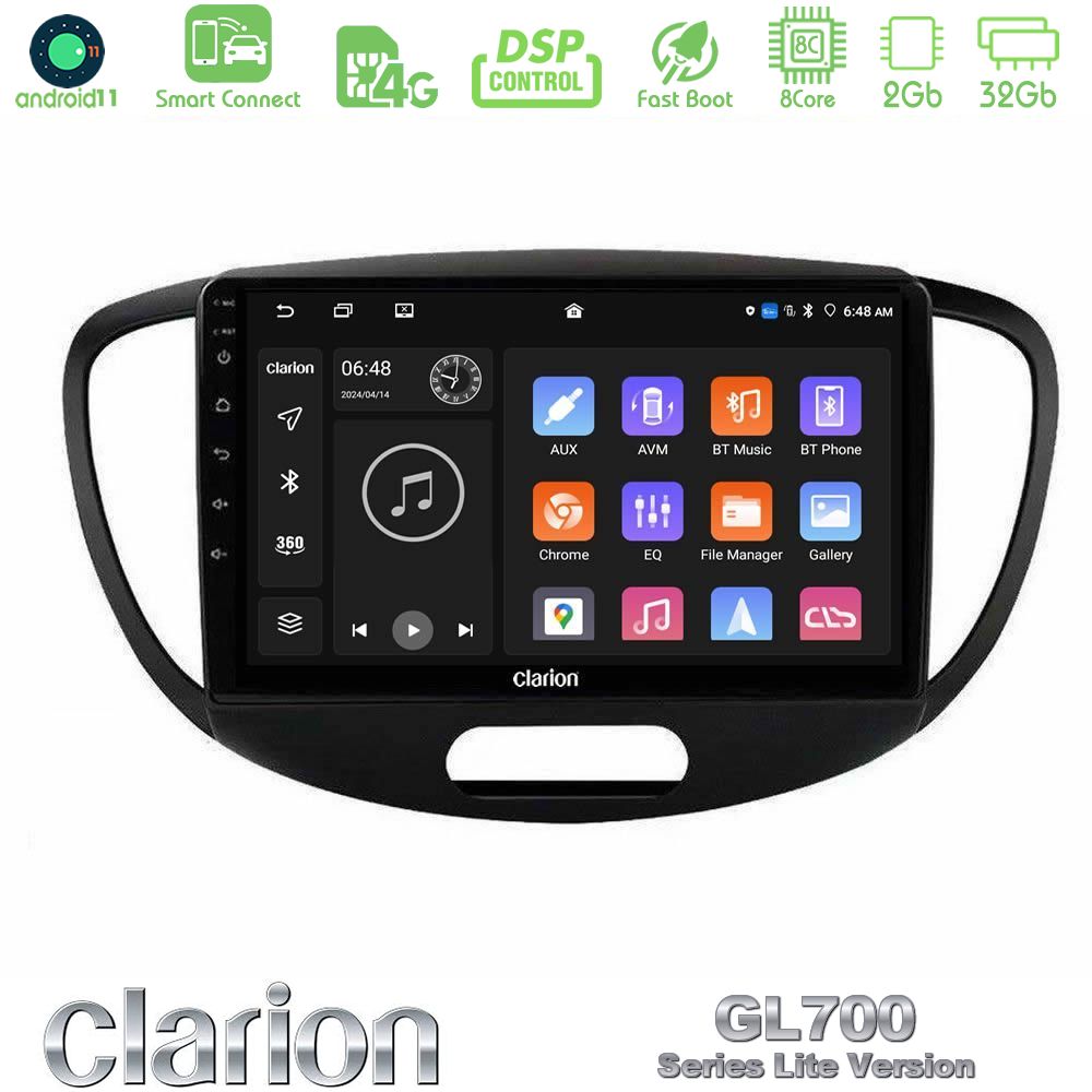 Clarion GL700 Lite Series 8Core Android11 2+32GB Hyundai i10 2008-2014 Navigation Multimedia Tablet 9" Με Carplay & Android Auto
