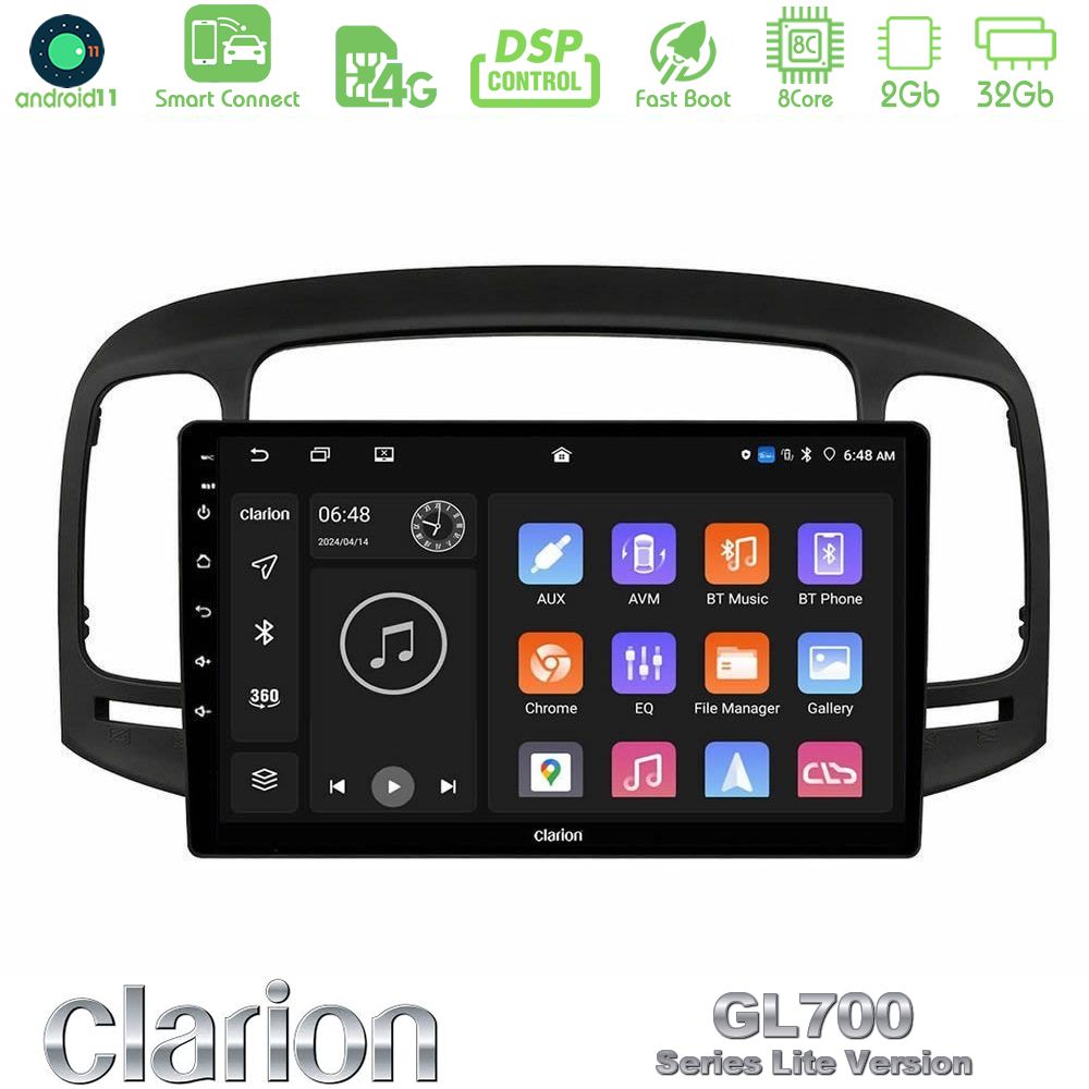 Clarion GL700 Lite Series 8Core Android11 2+32GB Hyundai Accent 2006-2011 Navigation Multimedia Tablet 9" Με Carplay & Android Auto