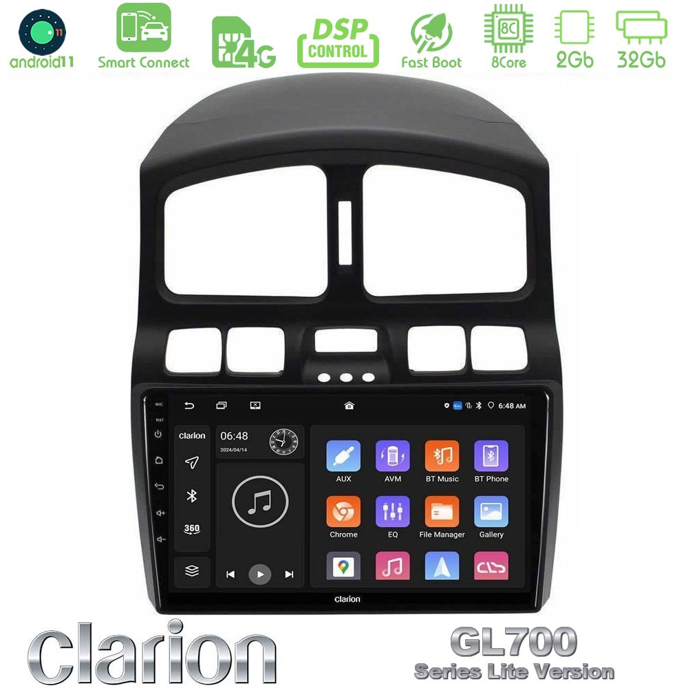 Clarion GL700 Lite Series 8Core Android11 2+32GB Hyundai Santa Fe 2000-2006 Navigation Multimedia Tablet 9" Με Carplay & Android Auto