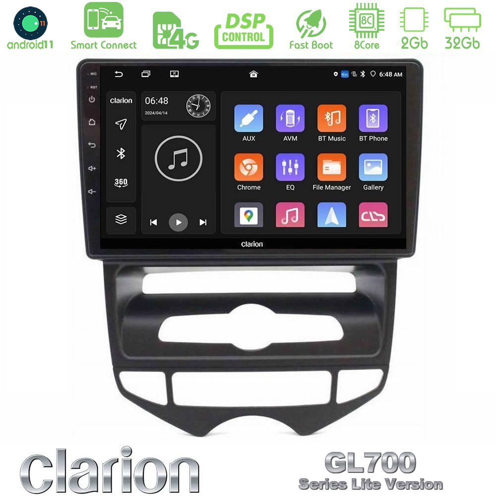 Clarion GL700 Lite Series 8Core Android11 2+32GB Hyundai ix20 2010-2020 (AUTO A/C) Navigation Multimedia Tablet 10" Με Carplay & Android Auto
