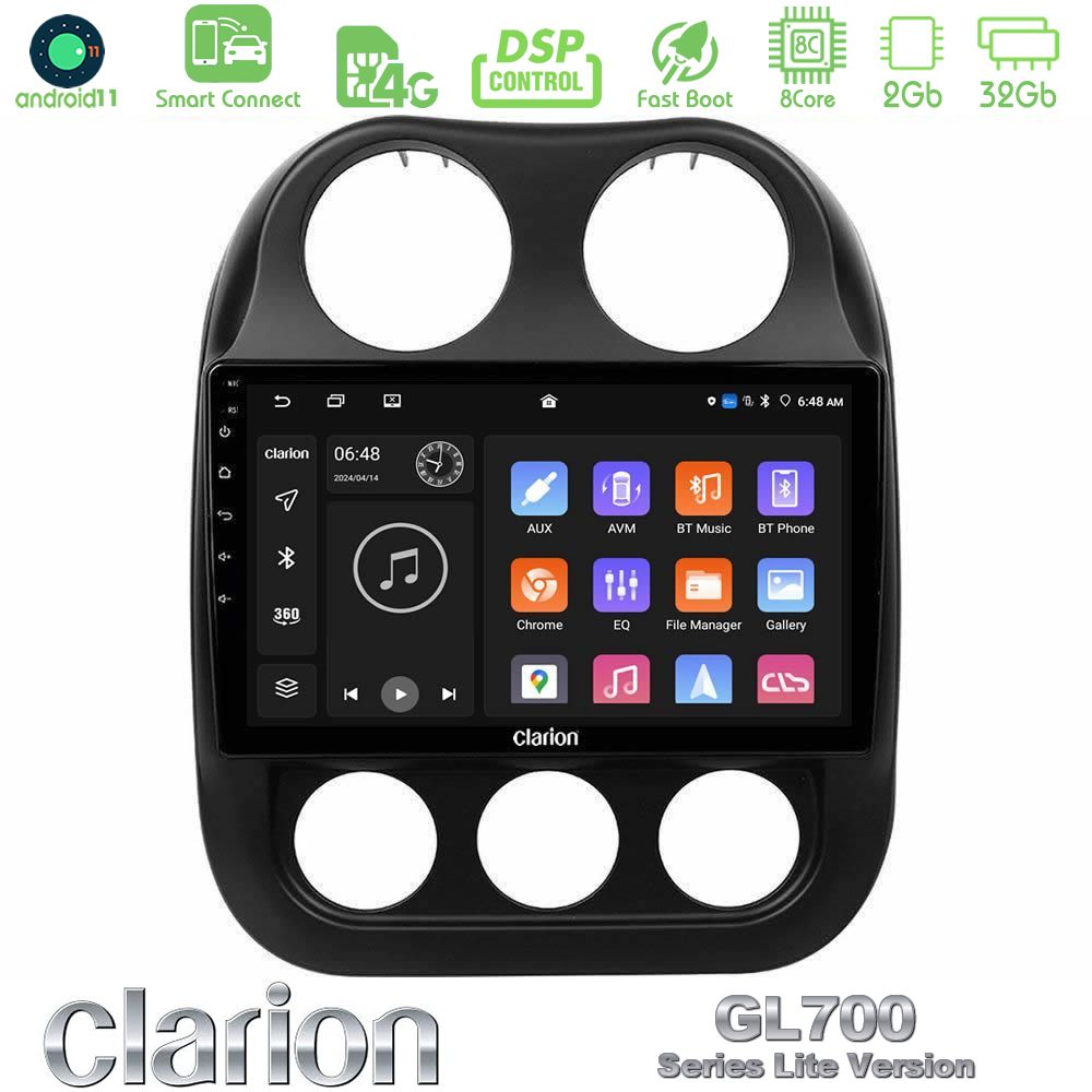 Clarion GL700 Lite Series 8Core Android11 2+32GB Jeep Compass 2012-2016 Navigation Multimedia Tablet 10" Με Carplay & Android Auto