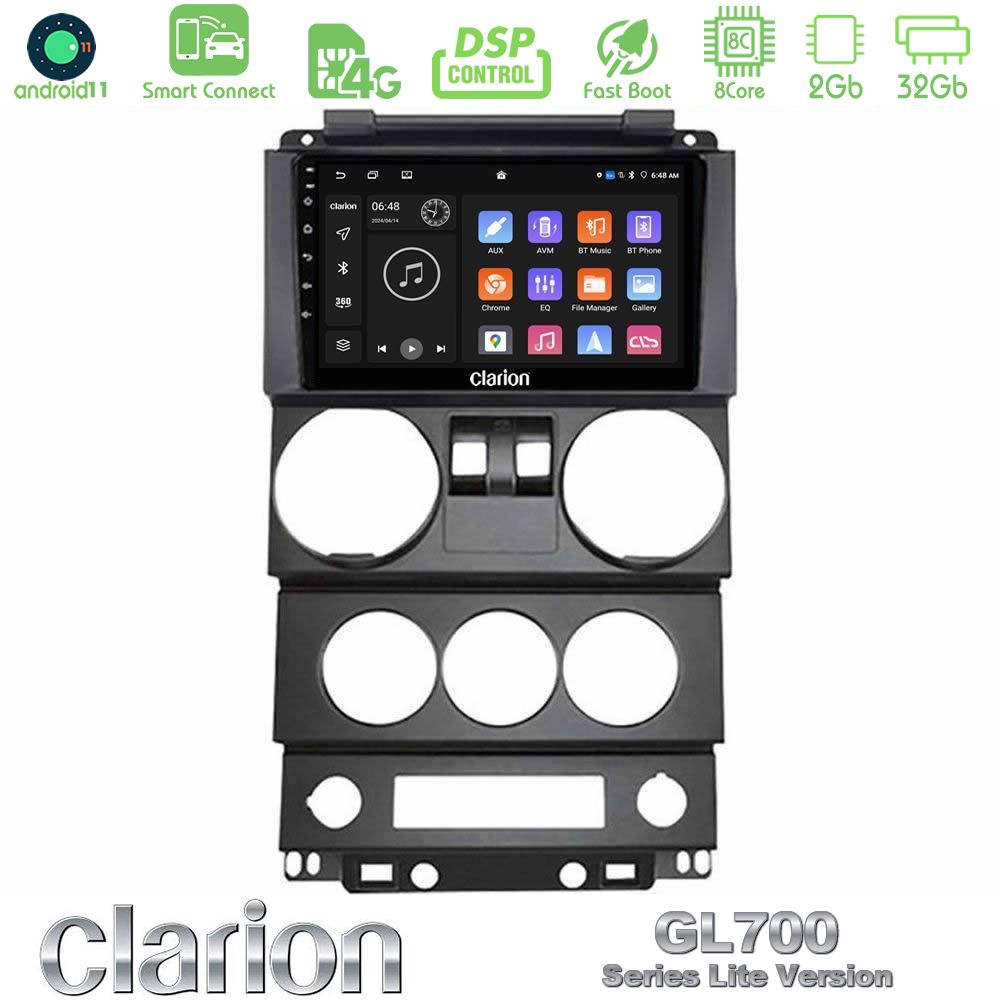 Clarion GL700 Lite Series 8Core Android11 2+32GB Jeep Wrangler 2Door 2008-2010 Navigation Multimedia Tablet 9" Με Carplay & Android Auto