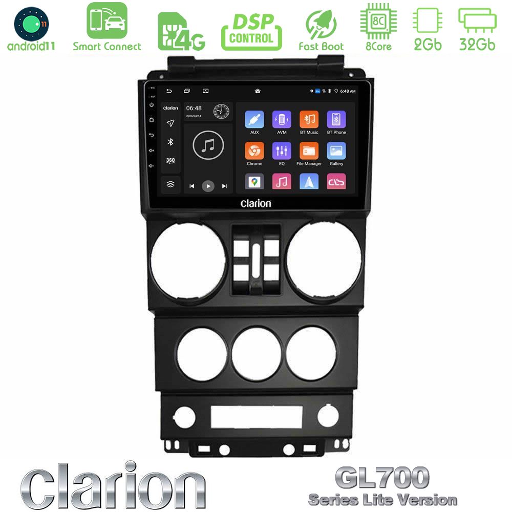 Clarion GL700 Lite Series 8Core Android11 2+32GB Jeep Wrangler 2008-2010 Navigation Multimedia Tablet 9" Με Carplay & Android Auto