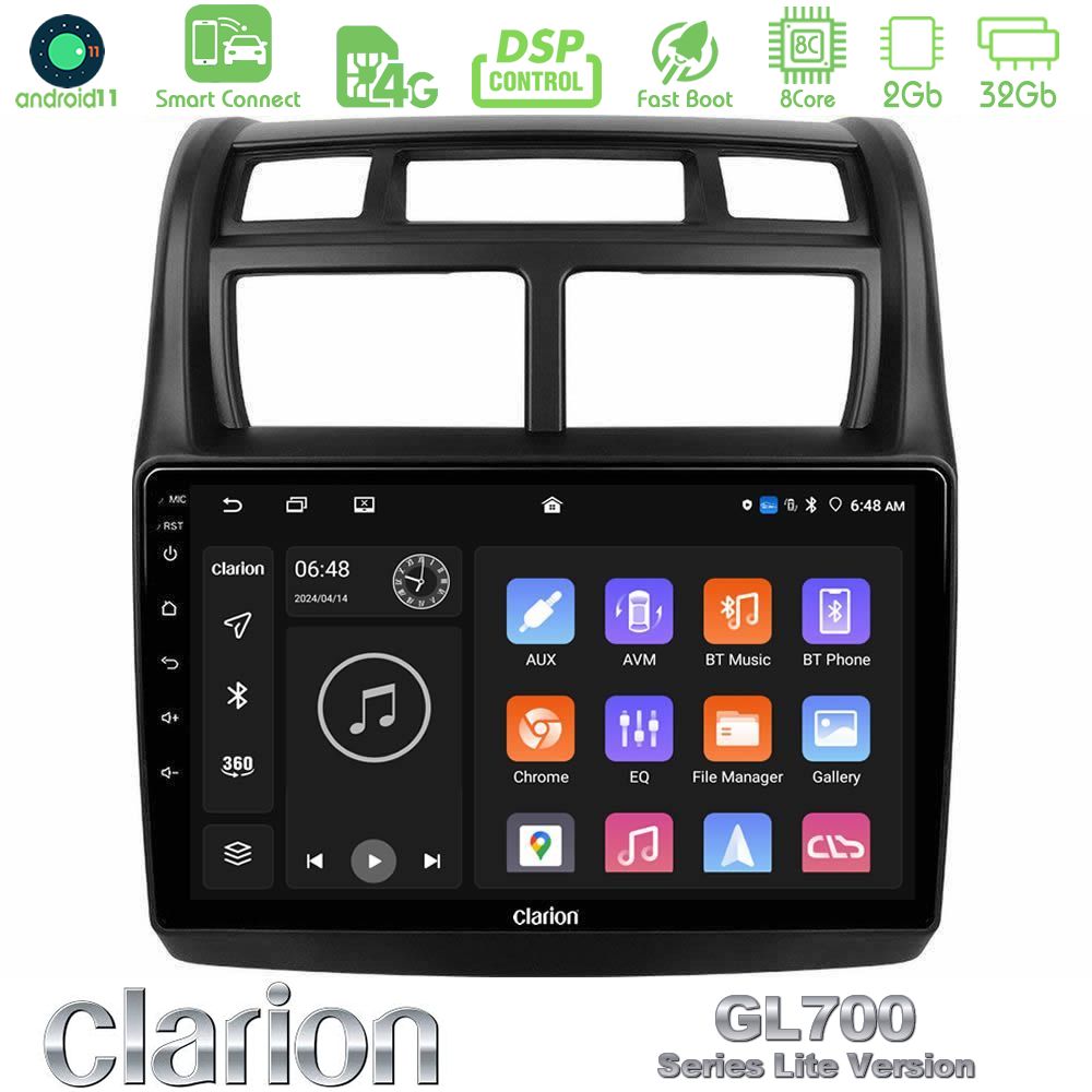 Clarion GL700 Lite Series 8Core Android11 2+32GB Kia Sportage 2008-2011 Navigation Multimedia Tablet 9" Με Carplay & Android Auto