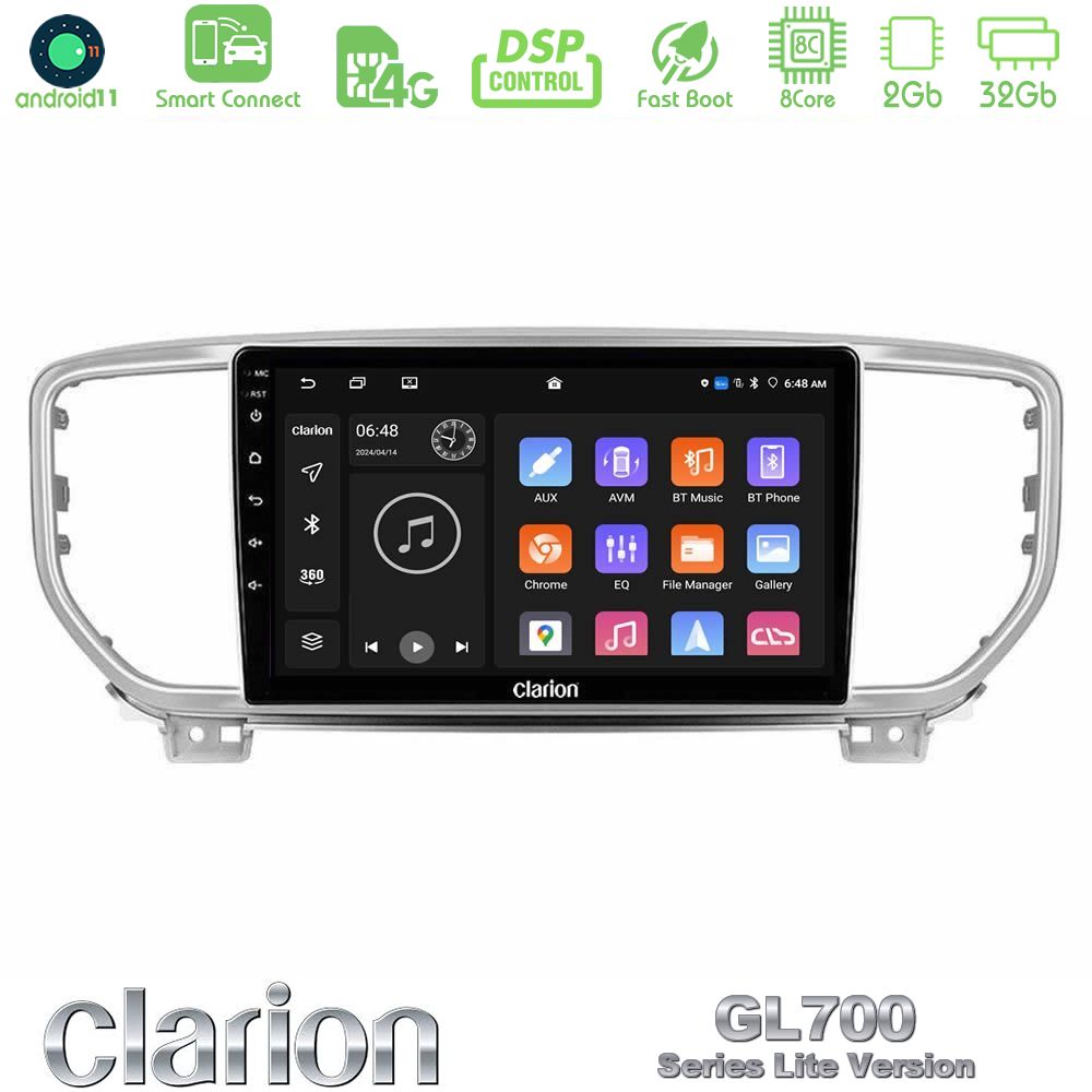 Clarion GL700 Lite Series 8Core Android11 2+32GB Kia Sportage 2018-2021 Navigation Multimedia Tablet 9" Με Carplay & Android Auto