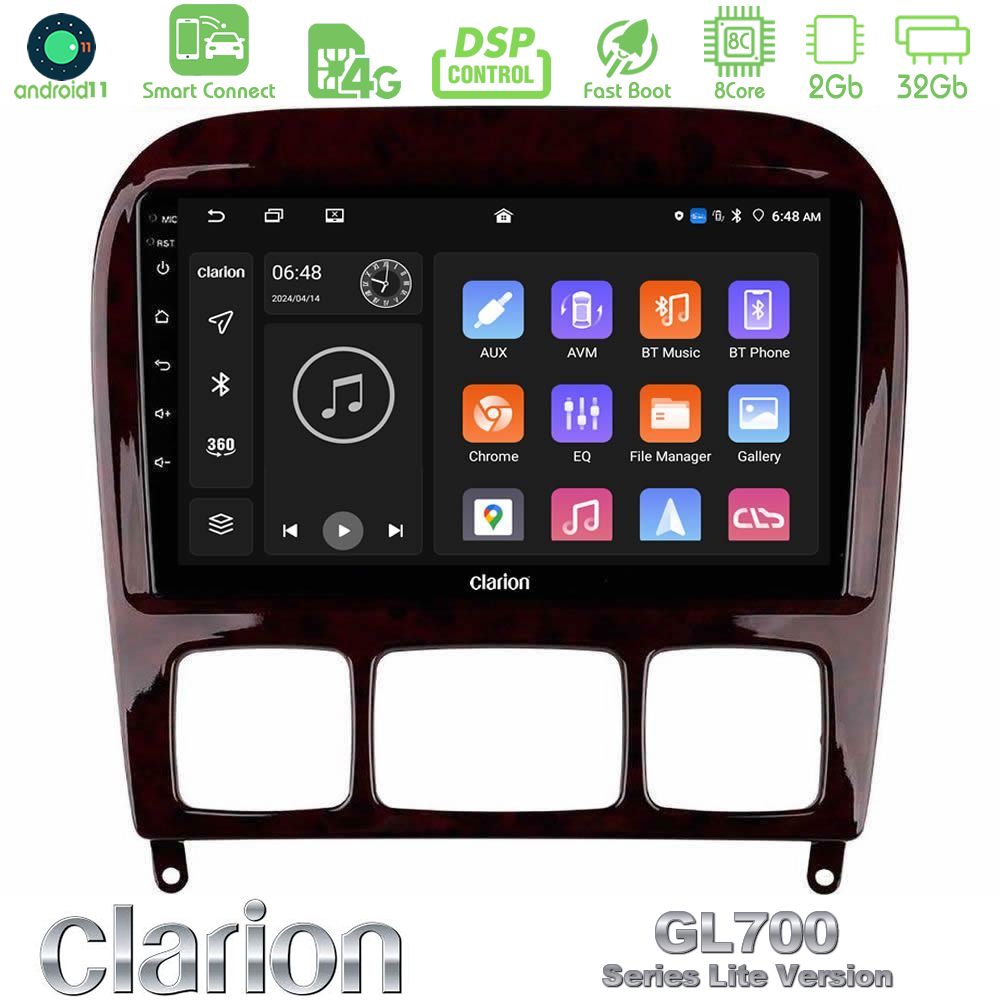 Clarion GL700 Lite Series 8Core Android11 2+32GB Mercedes S Class 1999-2004 (W220) Navigation Multimedia Tablet 9" Με Carplay & Android Auto