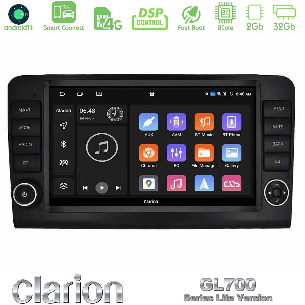 Clarion GL700 Lite Series 8Core Android11 2+32GB Mercedes ML/GL Class W164 2006-2011 Navigation Multimedia Tablet 9" Με Carplay & Android Auto (OEM Look)