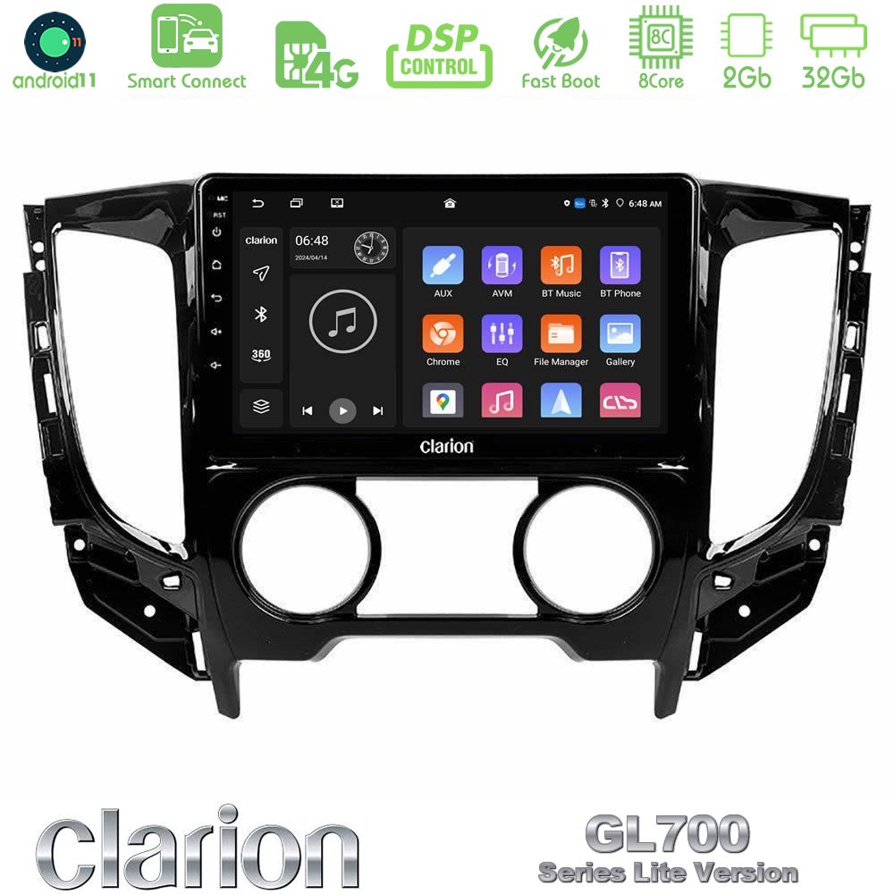 Clarion GL700 Lite Series 8Core Android11 2+32GB Mitsubishi L200 2016-> & Fiat Fullback (Manual A/C) Navigation Multimedia Tablet 9" Με Carplay & Android Auto