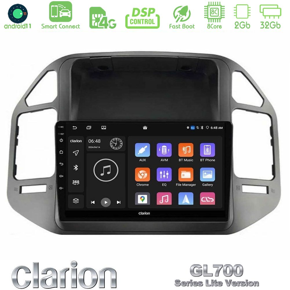 Clarion GL700 Lite Series 8Core Android11 2+32GB Mitsubishi Pajero 2002-2006 Navigation Multimedia Tablet 9" Με Carplay & Android Auto