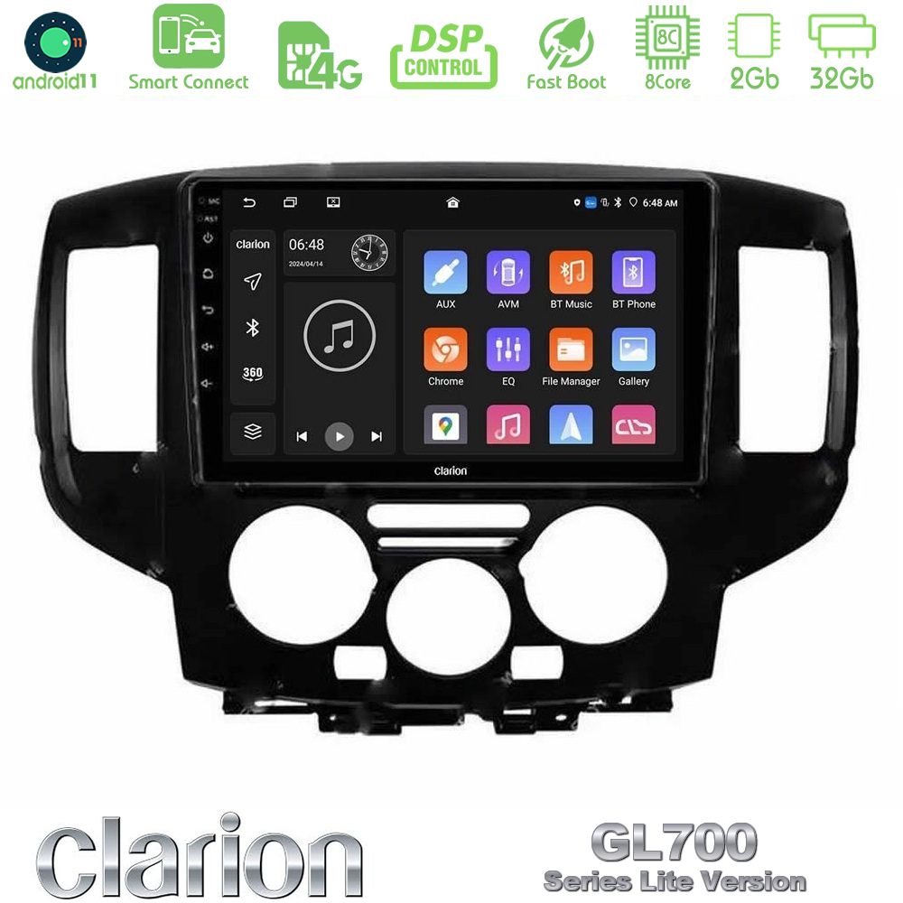 Clarion GL700 Lite Series 8Core Android11 2+32GB Nissan NV200 2009 – 2019 Navigation Multimedia Tablet 9" Με Carplay & Android Auto (Μαύρο)
