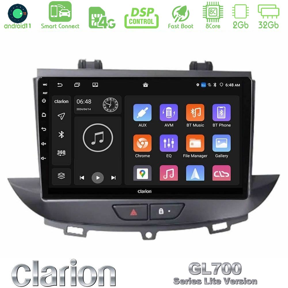 Clarion GL700 Lite Series 8Core Android11 2+32GB Opel Grandland/Crossland X Navigation Multimedia Tablet 9" Με Carplay & Android Auto