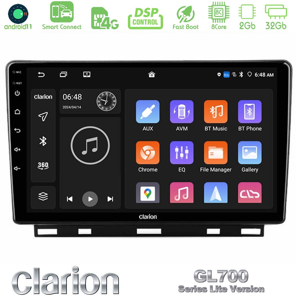 Clarion GL700 Lite Series 8Core Android11 2+32GB Renault Clio 5 2020-2025 Navigation Multimedia Tablet 9" Με Carplay & Android Auto