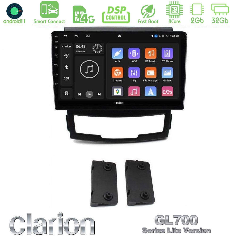 Clarion GL700 Lite Series 8Core Android11 2+32GB Ssangyong Korando 2010-2014 Navigation Multimedia Tablet 9" Με Carplay & Android Auto