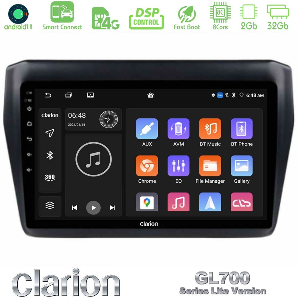 Clarion GL700 Lite Series 8Core Android11 2+32GB Suzuki Swift 2017-2023 Navigation Multimedia Tablet 9" Με Carplay & Android Auto
