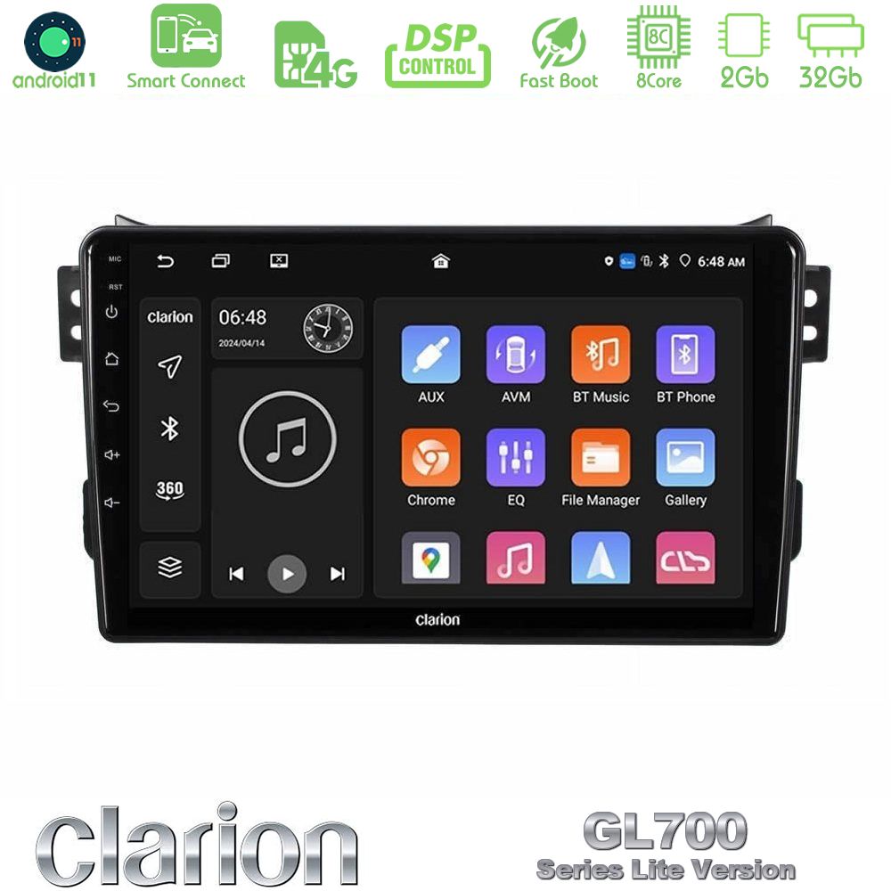Clarion GL700 Lite Series 8Core Android11 2+32GB Suzuki Splash & Opel Agila 2008-2014 Navigation Multimedia Tablet 9" Με Carplay & Android Auto