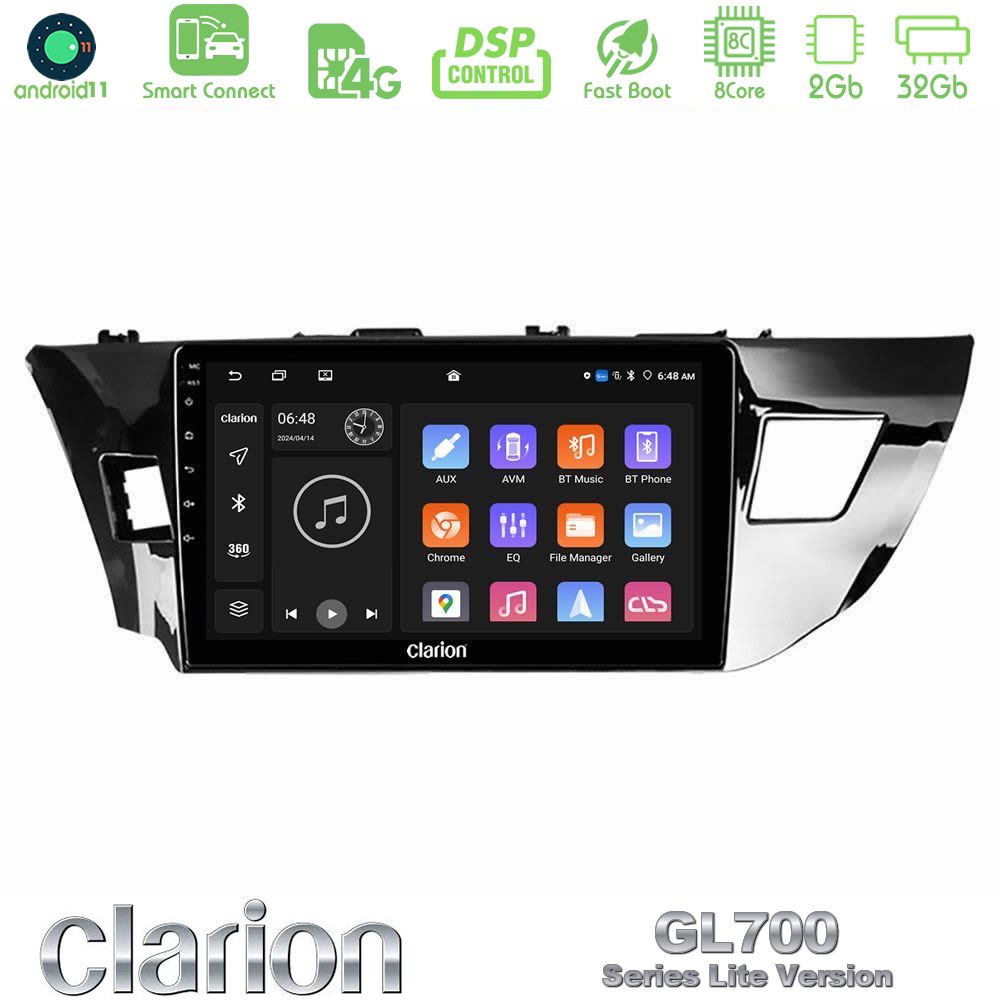 Clarion GL700 Lite Series 8Core Android11 2+32GB Toyota Corolla 2014-2016 Navigation Multimedia Tablet 10" Με Carplay & Android Auto