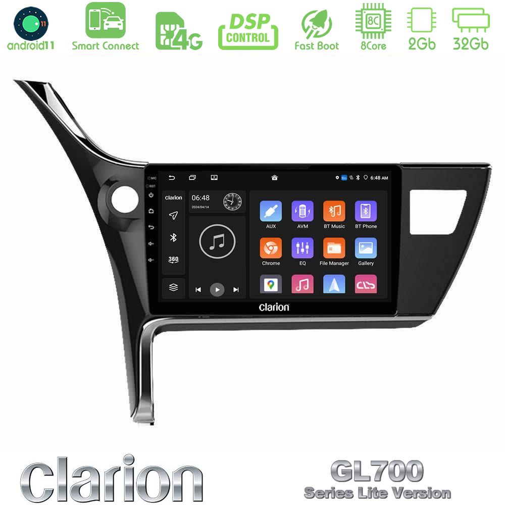 Clarion GL700 Lite Series 8Core Android11 2+32GB Toyota Corolla 2017-2018 Navigation Multimedia Tablet 10" Με Carplay & Android Auto