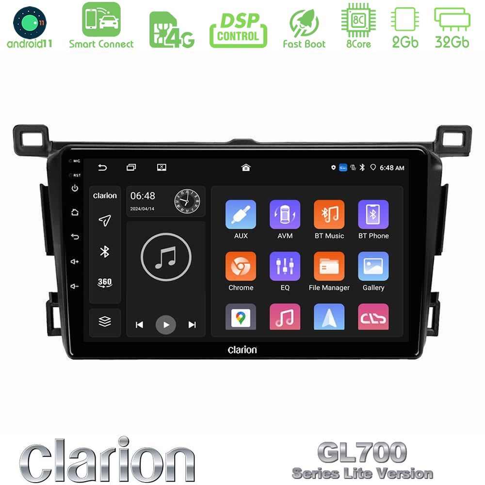 Clarion GL700 Lite Series 8Core Android11 2+32GB Toyota RAV4 2013-2018 Navigation Multimedia Tablet 9" Με Carplay & Android Auto