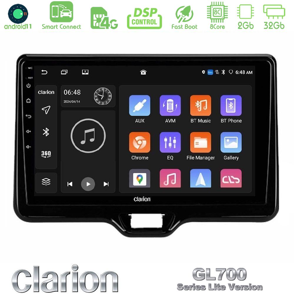 Clarion GL700 Lite Series 8Core Android11 2+32GB Toyota Yaris Cross RHD 2020-> (Low Version) Navigation Multimedia Tablet 9" Με Carplay & Android Auto