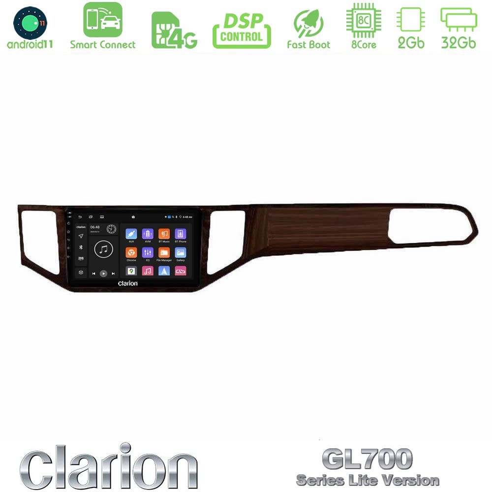 Clarion GL700 Lite Series 8Core Android11 2+32GB VW Sportsvan 2014-2020 Navigation Multimedia Tablet 9" (Ξύλινη απόχρωση) Με Carplay & Android Auto