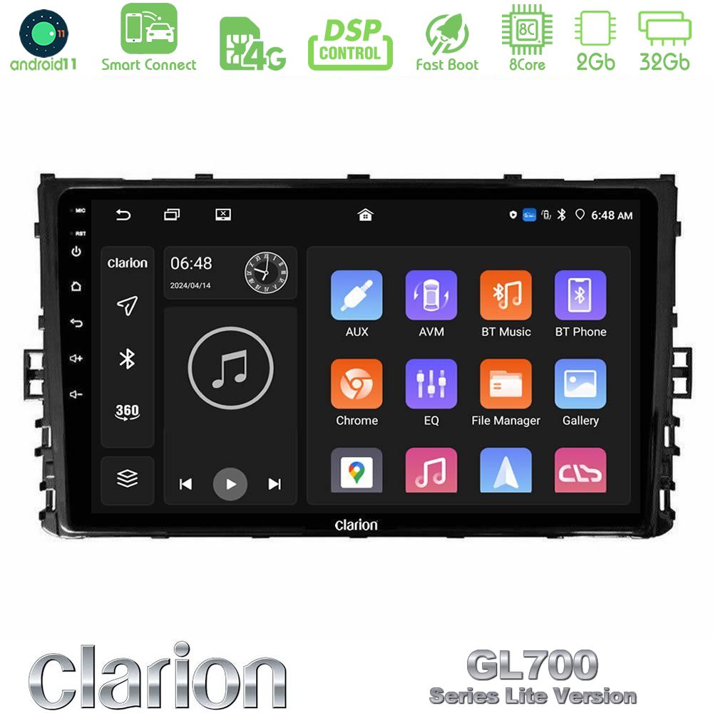 Clarion GL700 Lite Series 8Core Android11 2+32GB VW MQB 2017-> Navigation Multimedia Tablet 9" Με Carplay & Android Auto