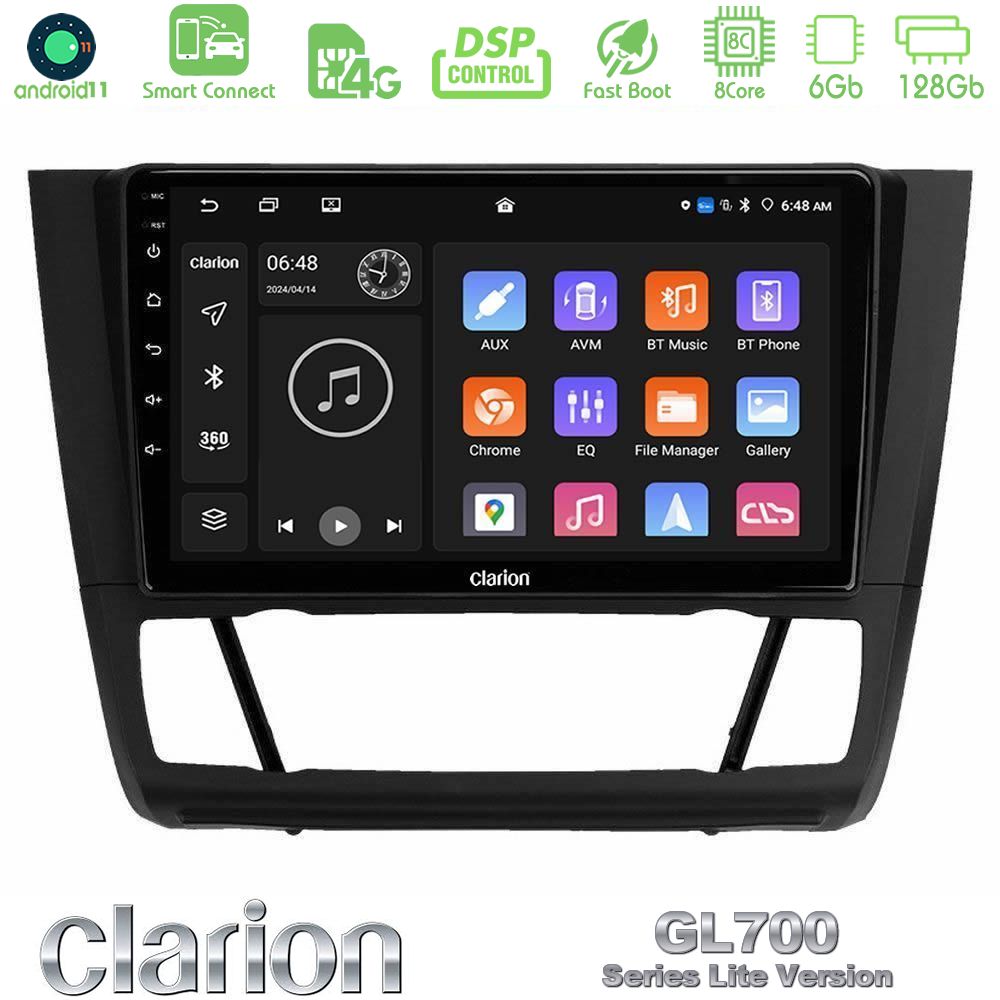 Clarion GL700 Lite Series 8Core Android11 6+128GB BMW 1Series E81/E82/E87/E88 (AUTO A/C) Navigation Multimedia Tablet 9" Με Carplay & Android Auto