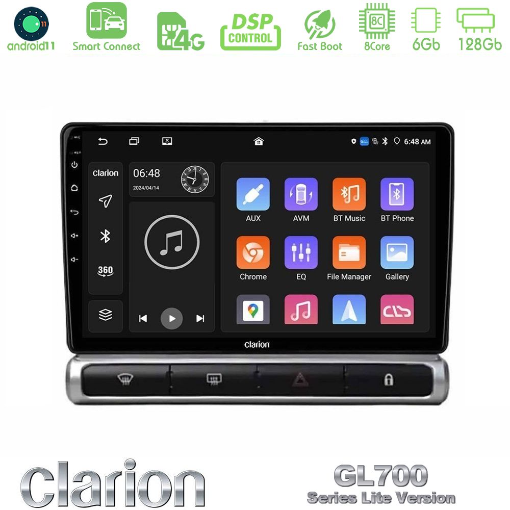 Clarion GL700 Lite Series 8Core Android11 6+128GB Citroen C3 2016-> Navigation Multimedia Tablet 9" Με Carplay & Android Auto