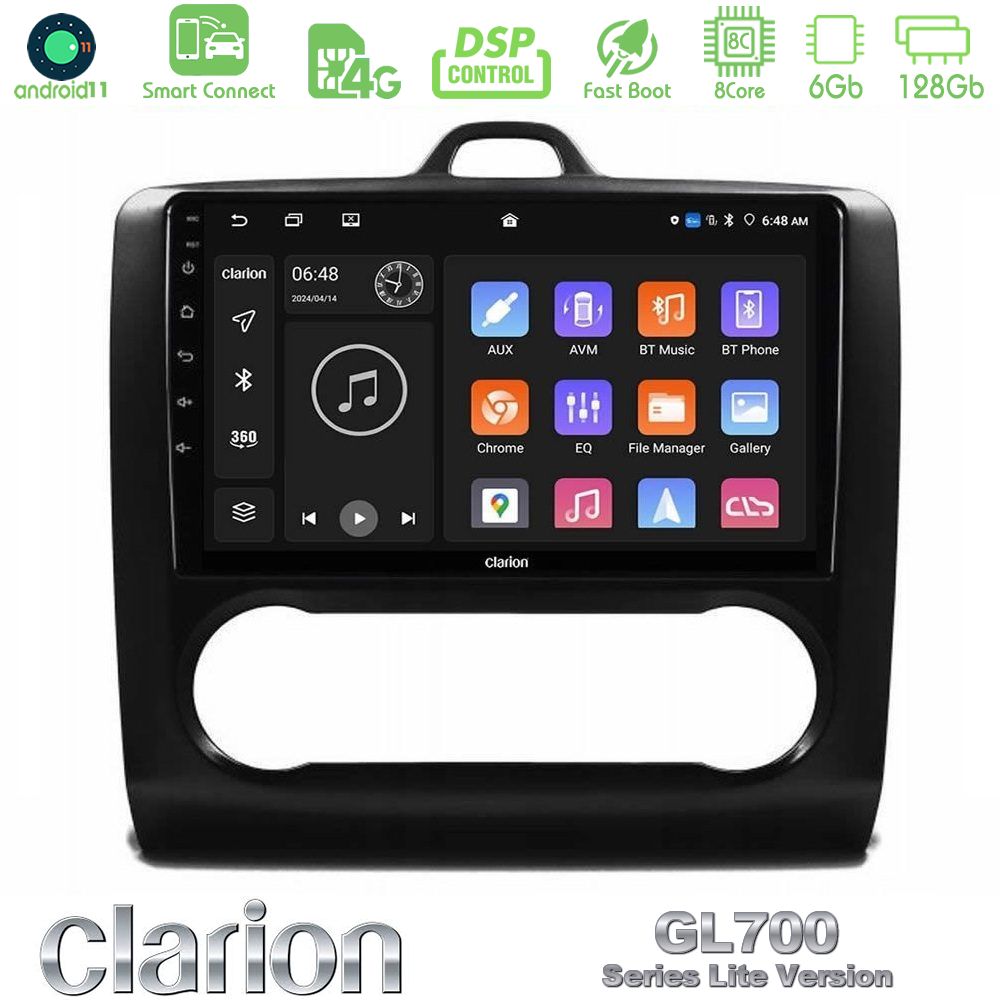Clarion GL700 Lite Series 8Core Android11 6+128GB Ford Focus Auto AC Navigation Multimedia Tablet 9" Με Carplay & Android Auto