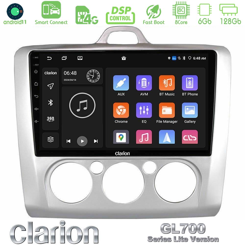 Clarion GL700 Lite Series 8Core Android11 6+128GB Ford Focus Manual AC Navigation Multimedia Tablet 9" Με Carplay & Android Auto