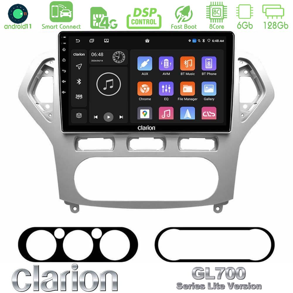 Clarion GL700 Lite Series 8Core Android11 6+128GB Ford Mondeo 2007-2010 AUTO A/C Navigation Multimedia Tablet 10" Με Carplay & Android Auto