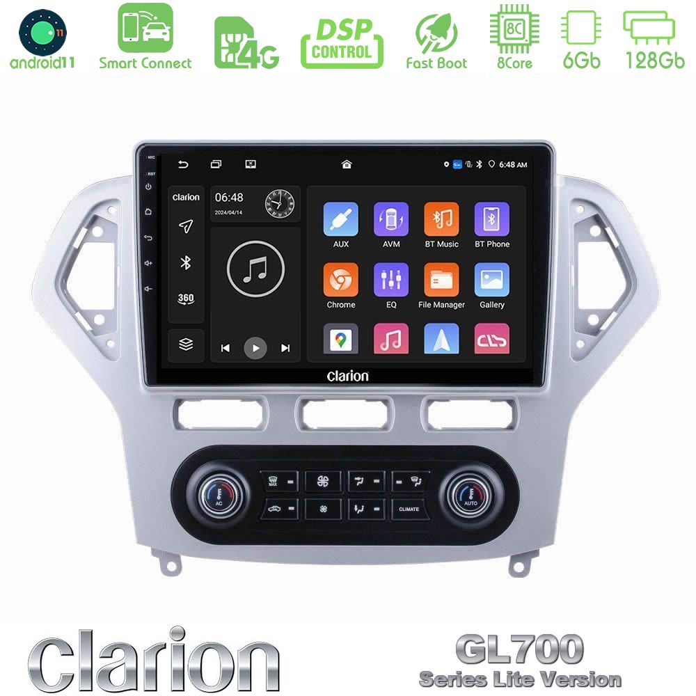 Clarion GL700 Lite Series 8Core Android11 6+128GB Ford Mondeo 2007-2011 (Auto A/C) Navigation Multimedia Tablet 10" Με Carplay & Android Auto