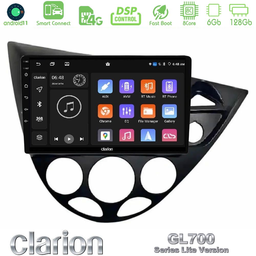 Clarion GL700 Lite Series 8Core Android11 6+128GB Ford Focus 1999-2004 (RHD) Navigation Multimedia Tablet 9" Με Carplay & Android Auto