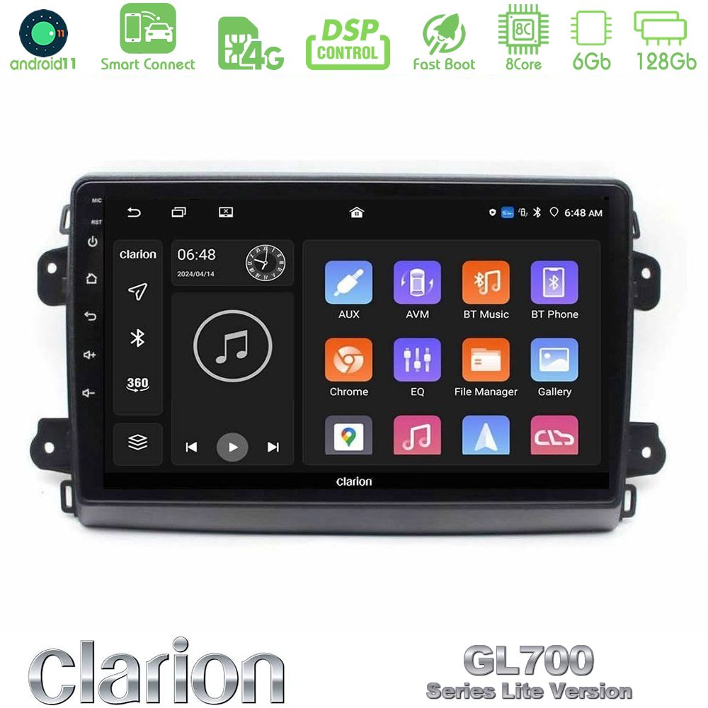 Clarion GL700 Lite Series 8Core Android11 6+128GB Citroen/Fiat/Opel Navigation Multimedia Tablet 9" Με Carplay & Android Auto