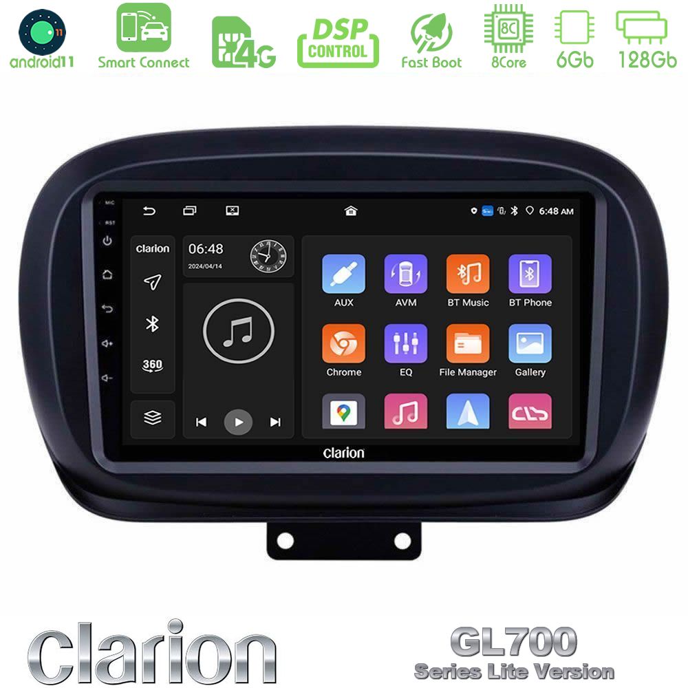 Clarion GL700 Lite Series 8Core Android11 6+128GB Fiat 500X Navigation Multimedia Tablet 9" Με Carplay & Android Auto