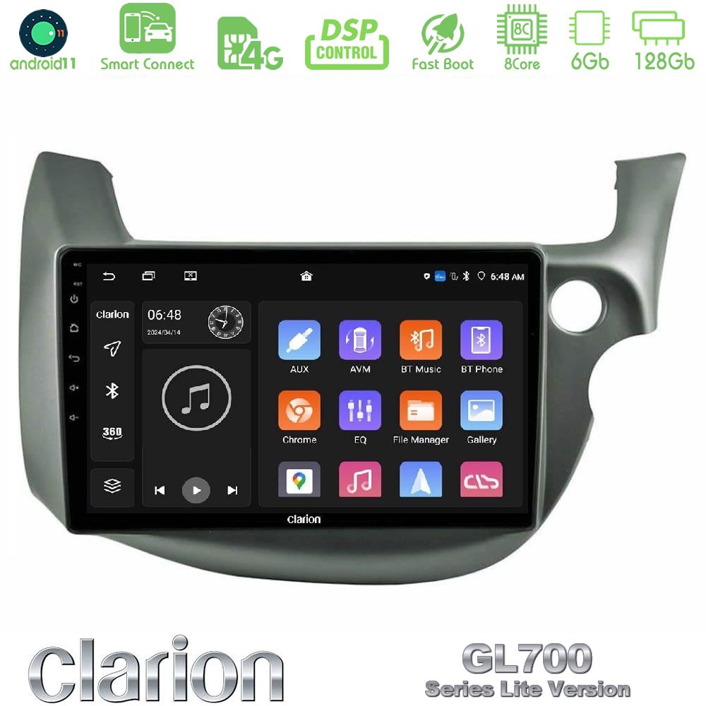 Clarion GL700 Lite Series 8Core Android11 6+128GB Honda Jazz (Fit) 2009-2013 RHD Navigation Multimedia Tablet 10" Με Carplay & Android Auto