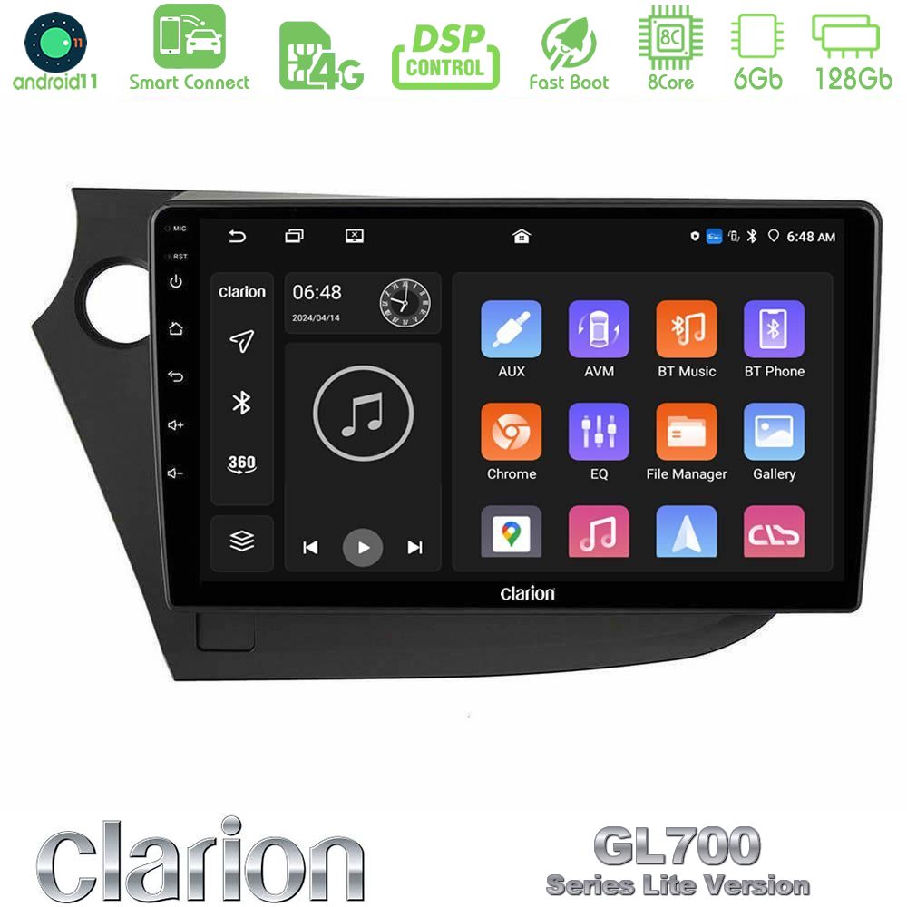 Clarion GL700 Lite Series 8Core Android11 6+128GB Honda Insight 2009-2015 Navigation Multimedia Tablet 9" Με Carplay & Android Auto
