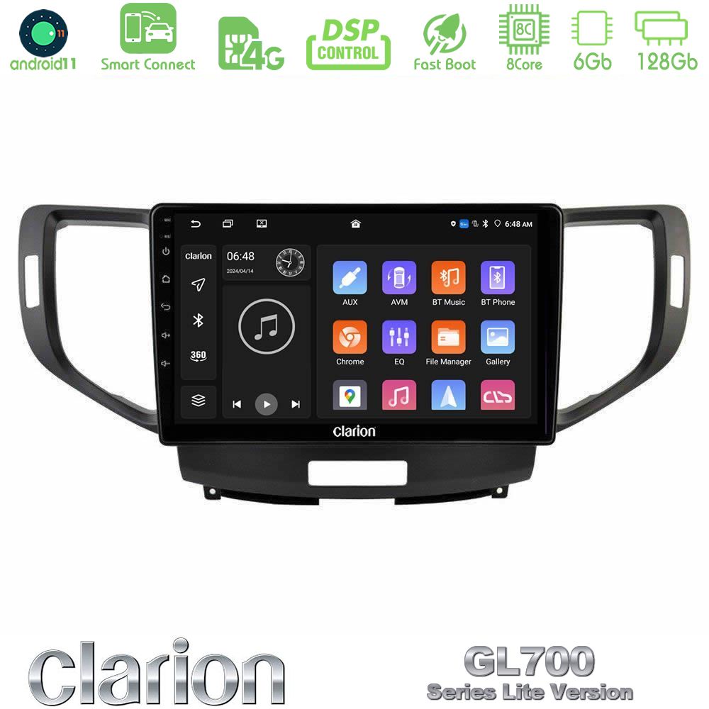 Clarion GL700 Lite Series 8Core Android11 6+128GB Honda Accord 2008-2015 Navigation Multimedia Tablet 9" Με Carplay & Android Auto