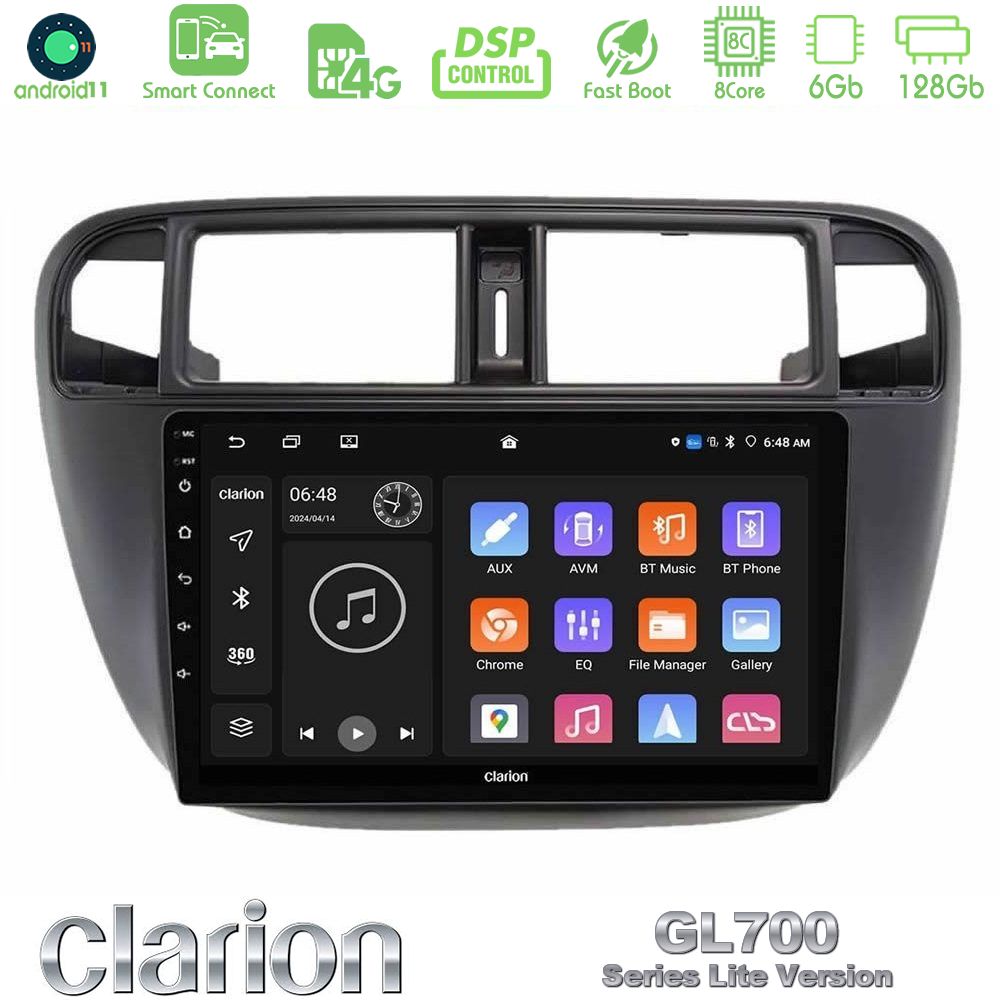 Clarion GL700 Lite Series 8Core Android11 6+128GB Honda Civic 1995-2001 Navigation Multimedia Tablet 9" Με Carplay & Android Auto