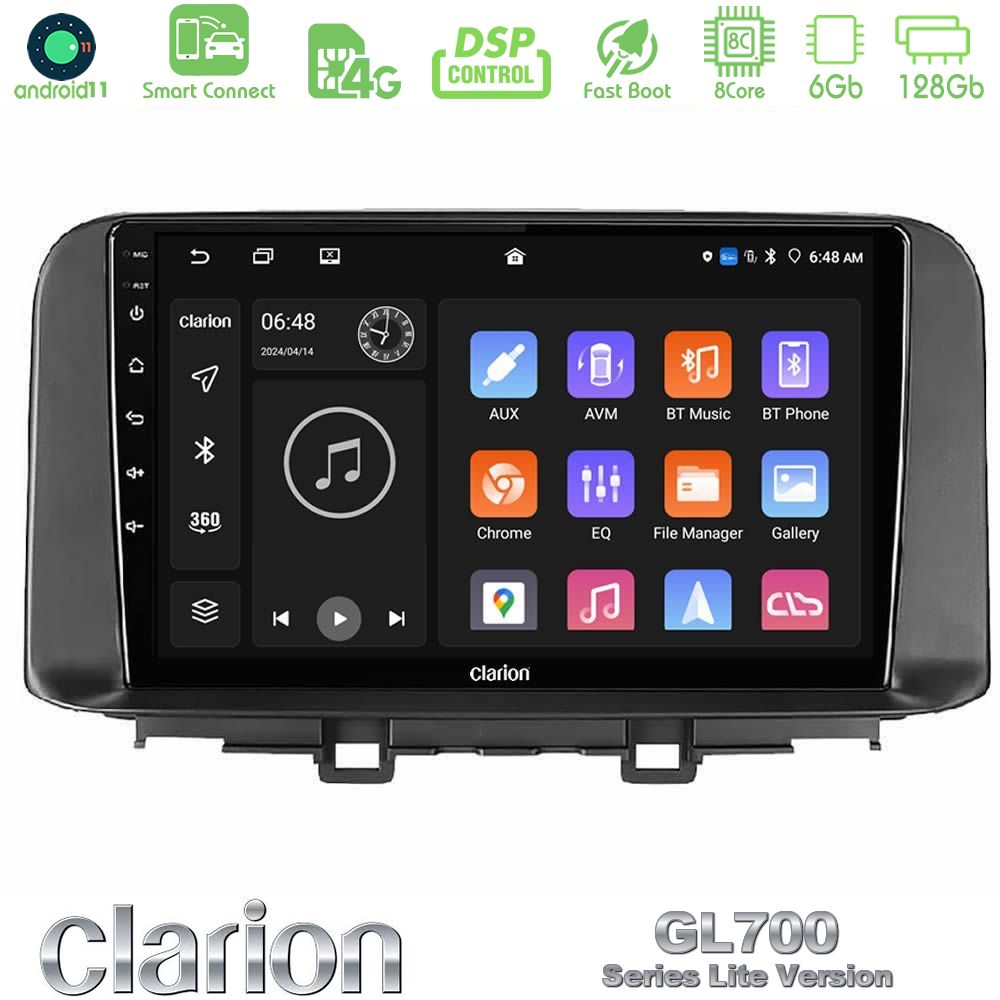 Clarion GL700 Lite Series 8Core Android11 6+128GB Hyundai Kona 2018-2023 Navigation Multimedia Tablet 10" Με Carplay & Android Auto