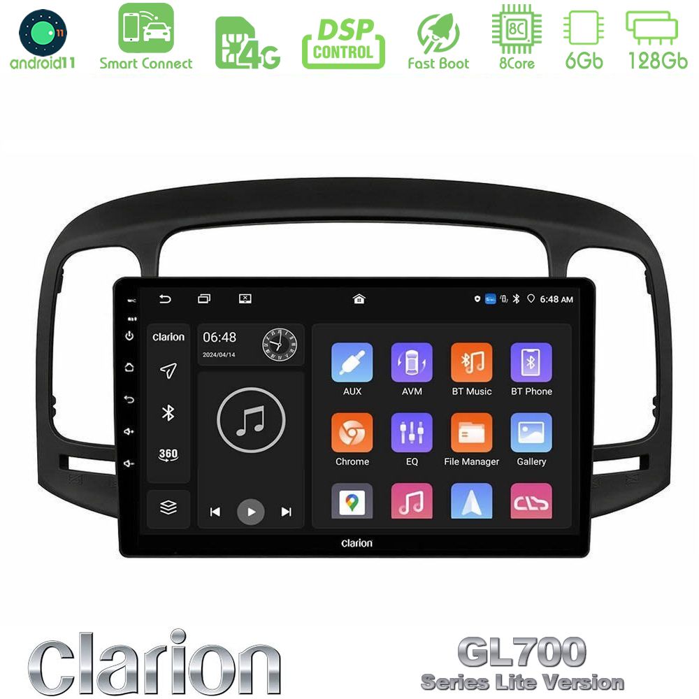 Clarion GL700 Lite Series 8Core Android11 6+128GB Hyundai Accent 2006-2011 Navigation Multimedia Tablet 9" Με Carplay & Android Auto