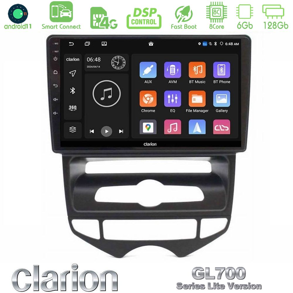 Clarion GL700 Lite Series 8Core Android11 6+128GB Hyundai ix20 2010-2020 (AUTO A/C) Navigation Multimedia Tablet 10" Με Carplay & Android Auto
