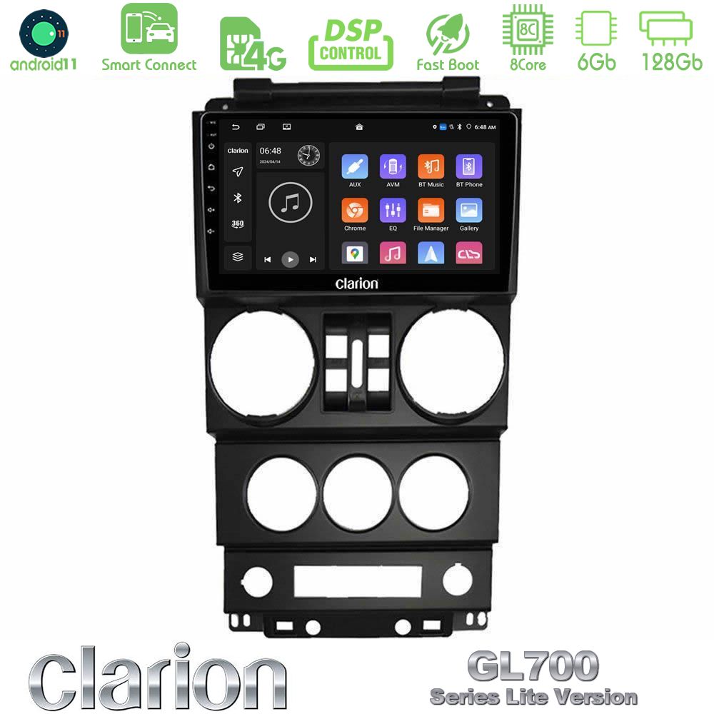 Clarion GL700 Lite Series 8Core Android11 6+128GB Jeep Wrangler 2008-2010 Navigation Multimedia Tablet 9" Με Carplay & Android Auto