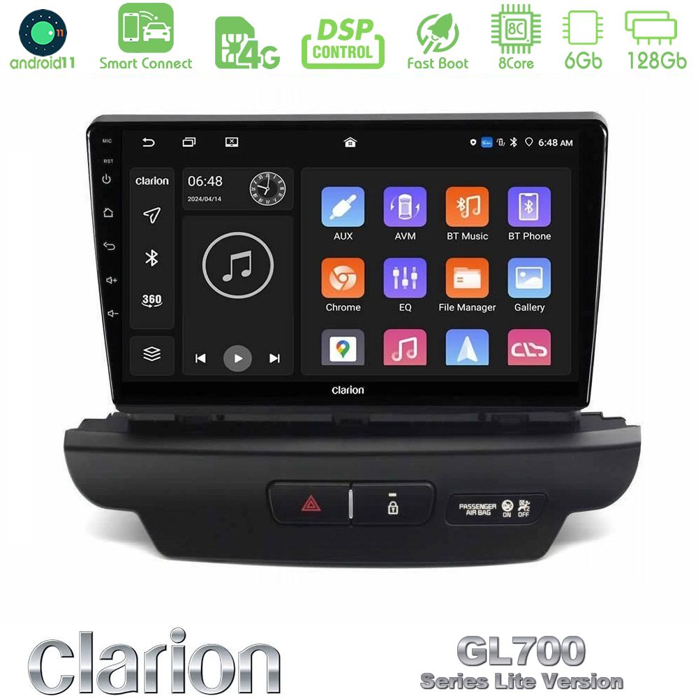Clarion GL700 Lite Series 8Core Android11 6+128GB Kia Ceed 2018-2023 Navigation Multimedia Tablet 9" Με Carplay & Android Auto (Low Version)