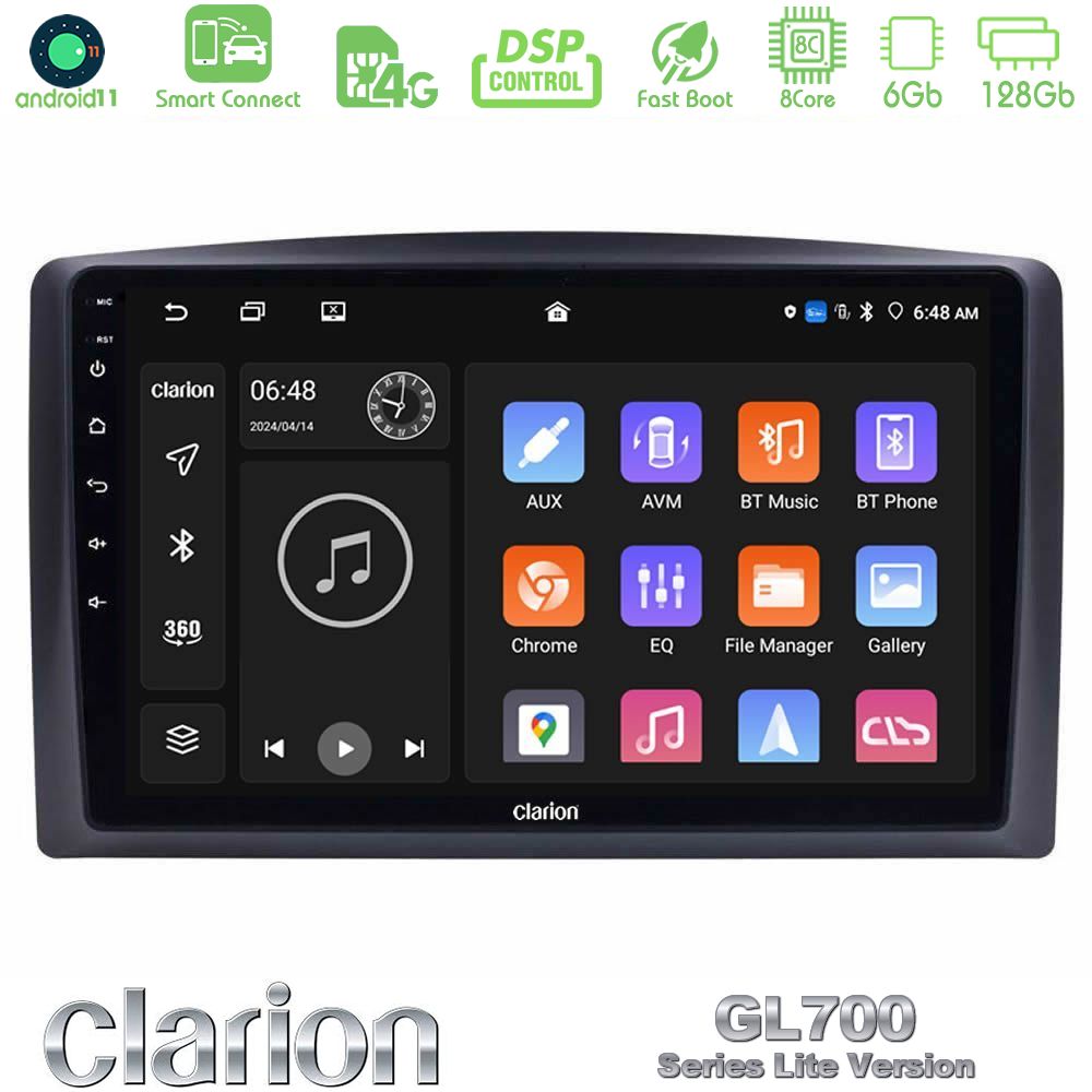 Clarion GL700 Lite Series 8Core Android11 6+128GB Mercedes Vito 2015-2021 Navigation Multimedia Tablet 10" Με Carplay & Android Auto
